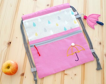 Bolsa de tela para niñas, mochila para niñas, mochila para la guardería, bolsa de tela rosa, mochila con cordones, mochila para niña rosa