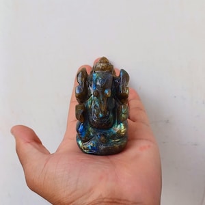 Labradorite Ganesh, Gemstone Ganesh, Ganesh Statue Figurine, Lord Ganesh, Spiritual Gifts, Religious Decor, Gemstone statues, Home Decor