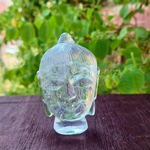 Rock Crystal Buddha Head Statue - Home Decor