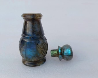 Labradorite Perfume Bottle: Hand Carved Vintage Gemstone Bottle, Home Decor