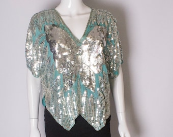 A Vintage 1980s  Sequin Butterfly Top