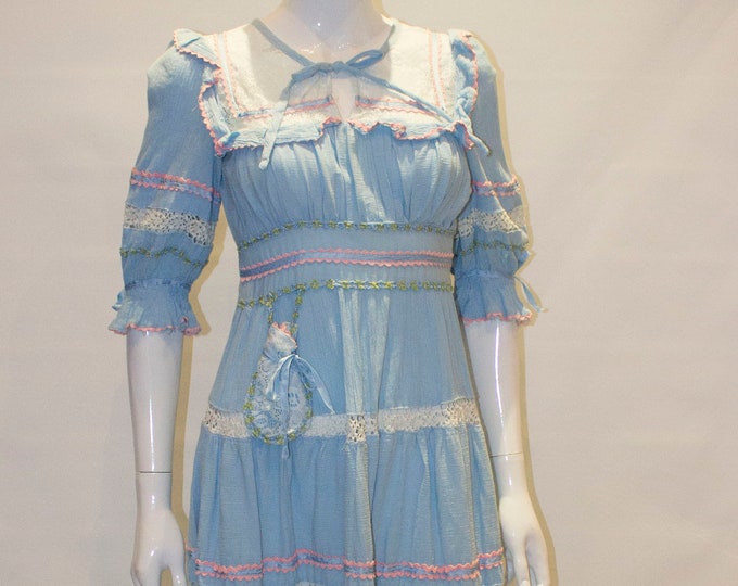 A Vintage 1970s Blue Chessecloth Dress by Felice Paris - Etsy