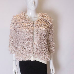 A Vintage Wool Mix pale pink and cream Zip Front Jacket