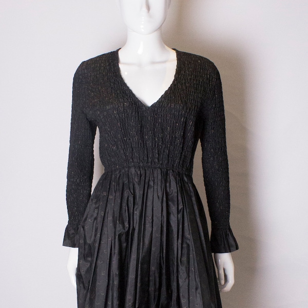 A Vintage 1980s Bruce Oldfield black leaf print Silk Dress