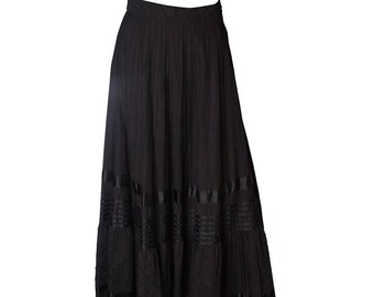 Long Fiesta Skirt Vintage Handmade Santa Fe Black Gold Trim - Etsy