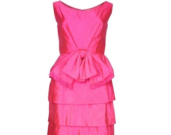 A Vintage 1960s Bright Pink Raw Silk Cocktail Dress