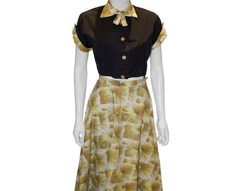 A Vintage 1950s black and printed Cotton Skirt and Top set