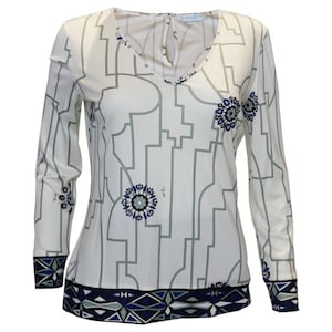 a Vintage 1980s Pucci Silk Jersey white printed V Neck Top