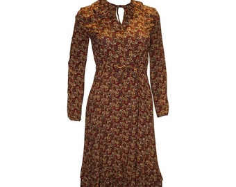 A Vintage 1970s autumnal Floral Print Dress