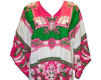 A Vintage 1960s White Pink and Green Cotton kaftan Summer Top