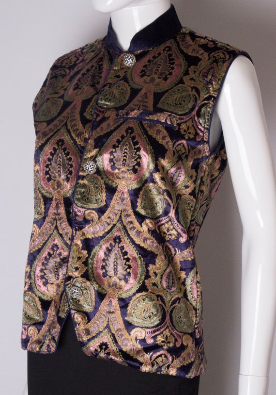 A Vintage 1990s  Silk Velvet Waistcoat - image 3