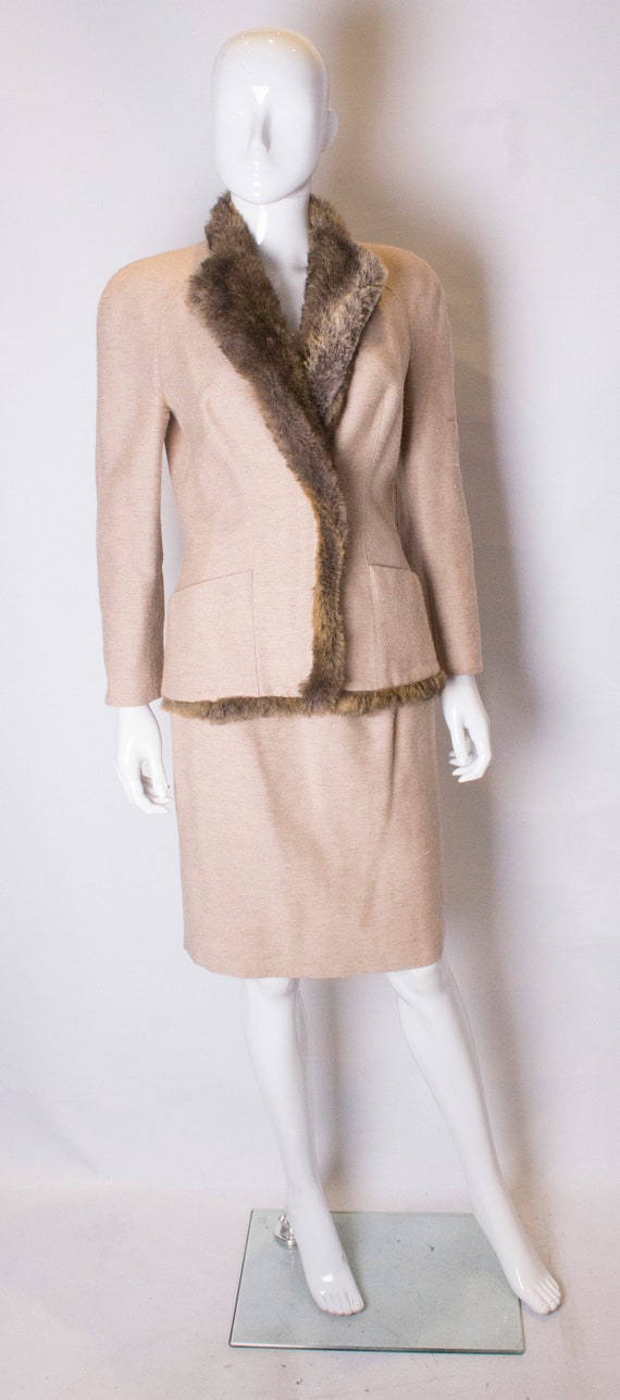 A chic vintage 1980s cream wool skirt suit by Mug… - image 1