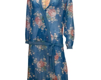 Vintage 1920 Blue Floral Drop Waist Dress