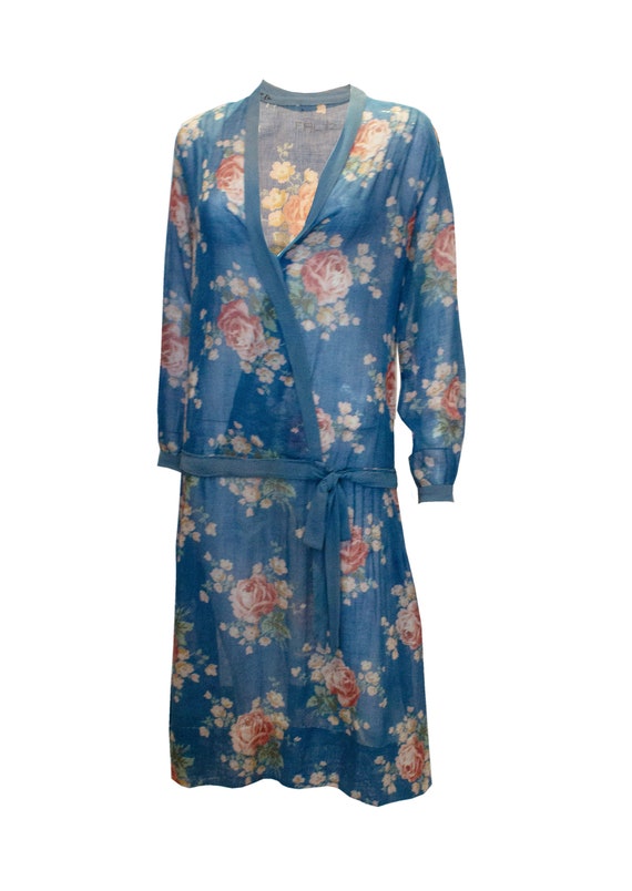 Vintage 1920 Blue Floral Drop Waist Dress