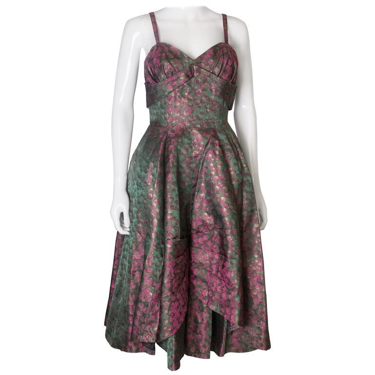 Image of A Vintage S Floral Brocade Cinch Swing Structure Cocktail Dress