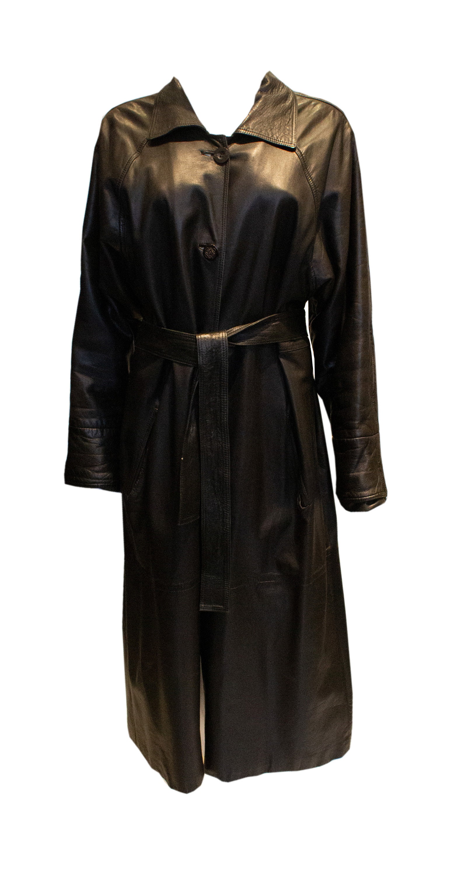 Image of Vintage Loewe Black Leather Coat