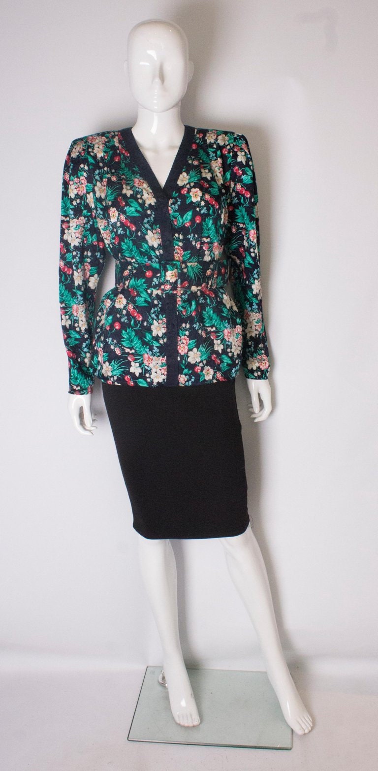 Image of Vintage S Silk Floral Printed Jacket With Matching Belt By Diane Fres