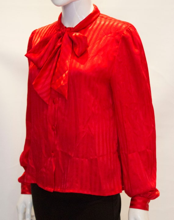 vintage 1970s red pussy bow blouse - image 4