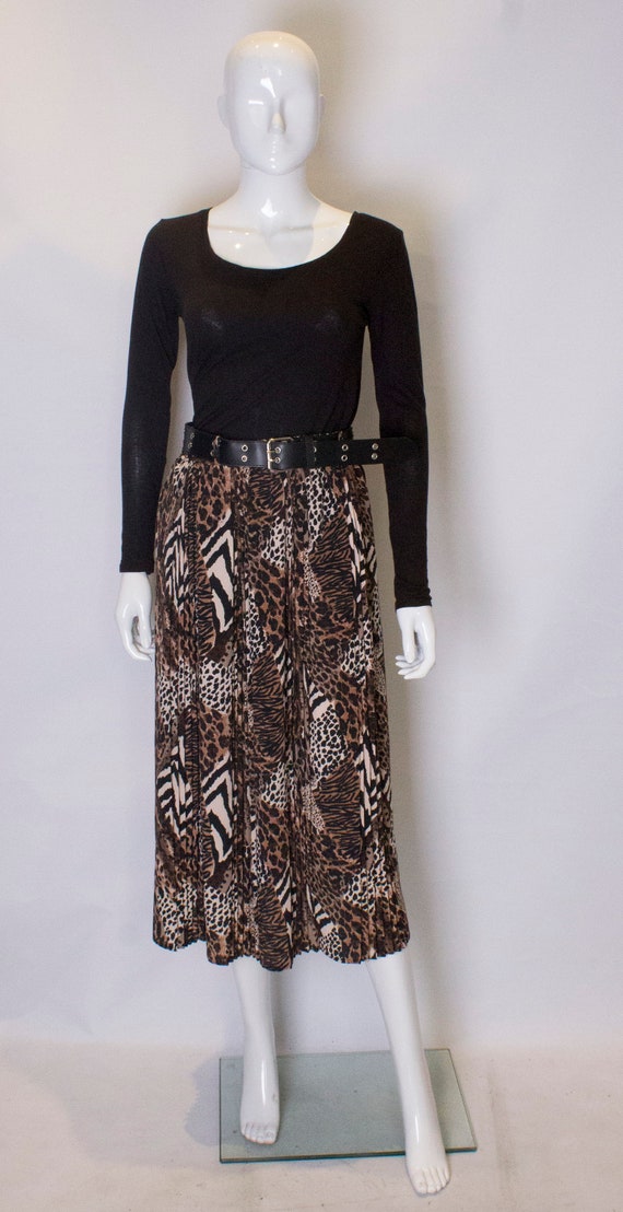 A Vintage 1980s Leopard Print Skirt with Pleats - image 1