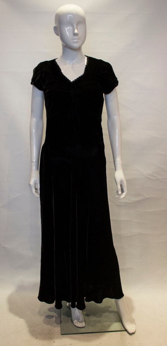 A Vintage 1940s Black Velvet evening gown Dress