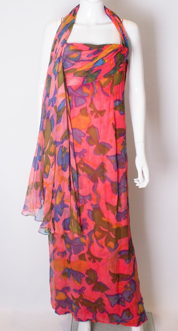 A Vintage 1970s Malcolm Starr Silk printed Gown