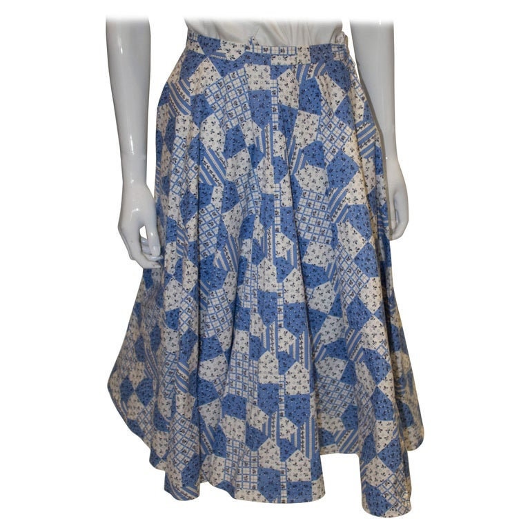 Image of A Vintage S Blue & White Patchwork Cotton Swing Skirt