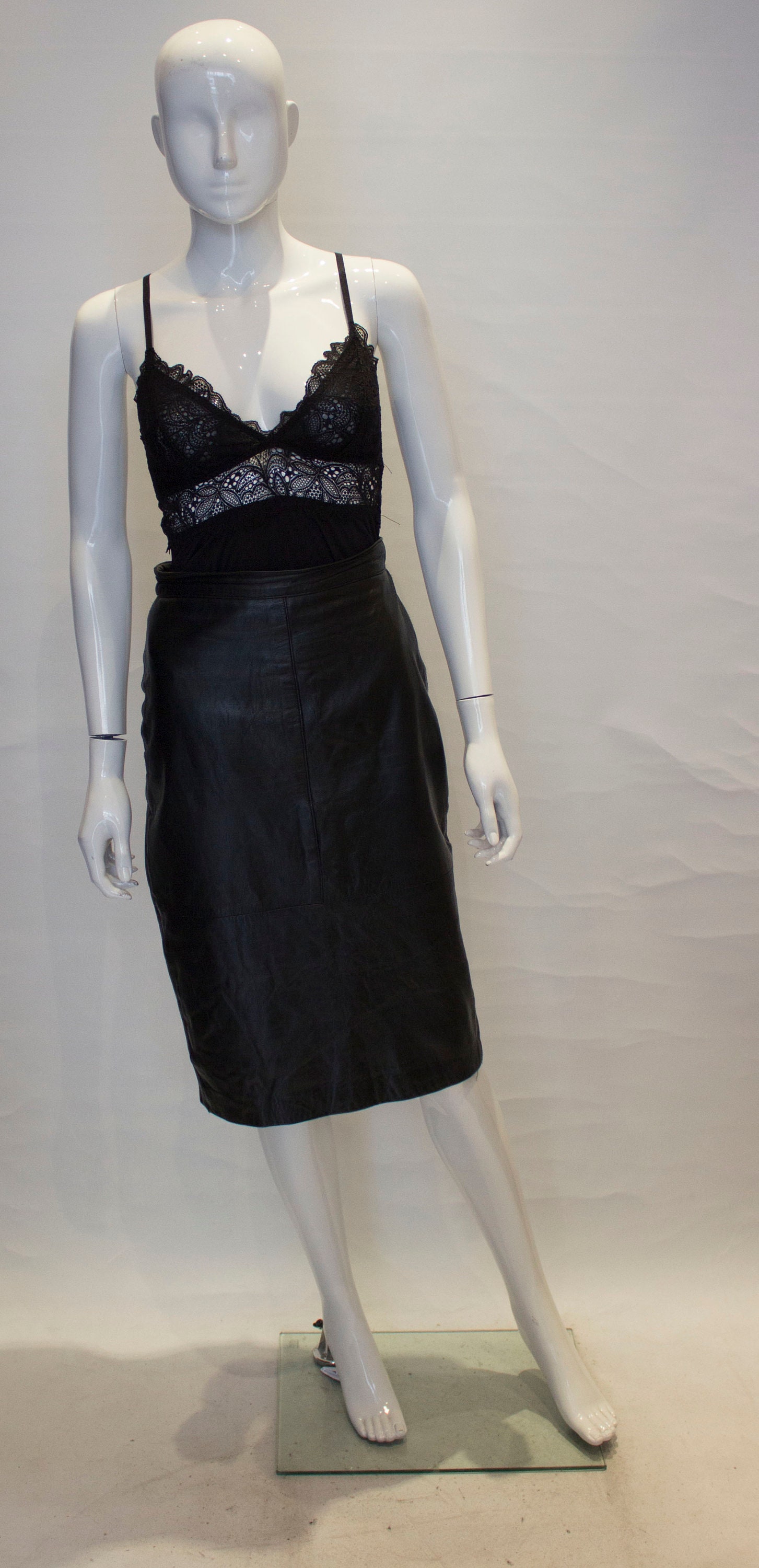 Image of A Vintage S Black Leather Pencil Skirt
