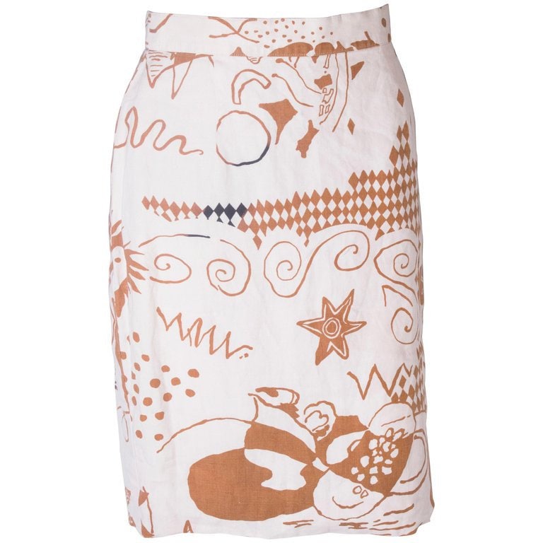 Image of A Vintage S Printed Linen Pencil Skirt By Louis Feraud