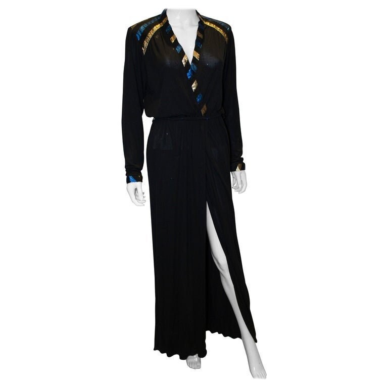 Image of A Vintage S Roland Klein Black, Blue & Gold Evening Dress