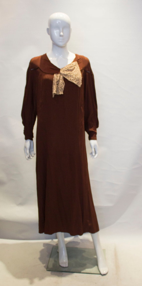 A Vintage 1920s Brown Silk flapper Dress - image 1