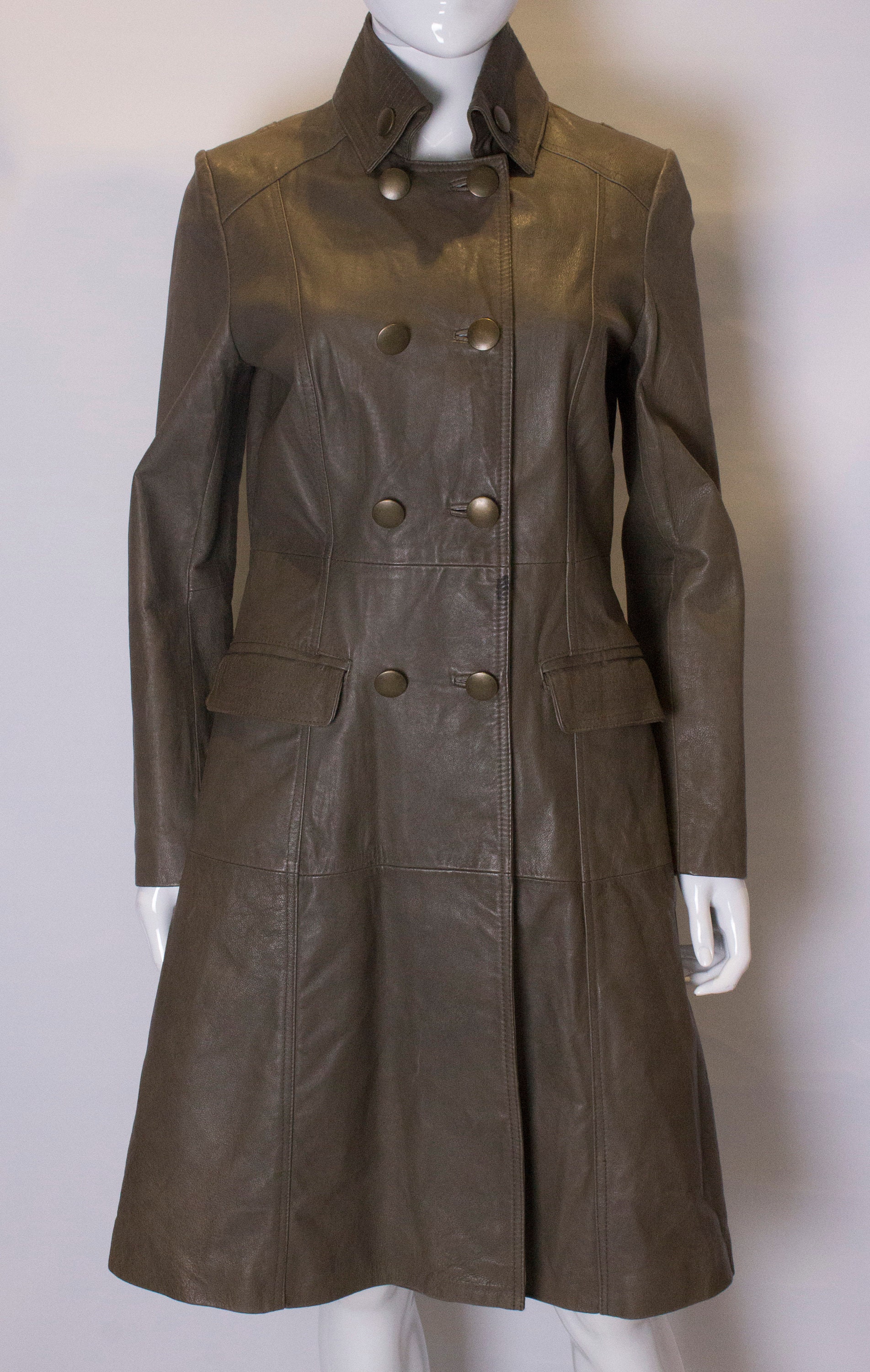 A Vintage 1980s Olive Leather Coat - Etsy