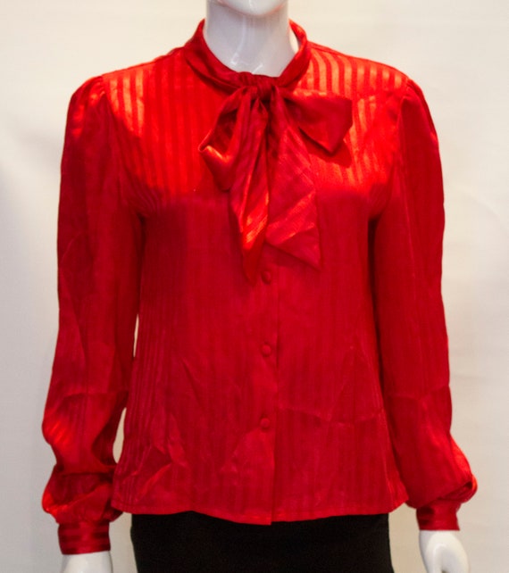 vintage 1970s red pussy bow blouse - image 2