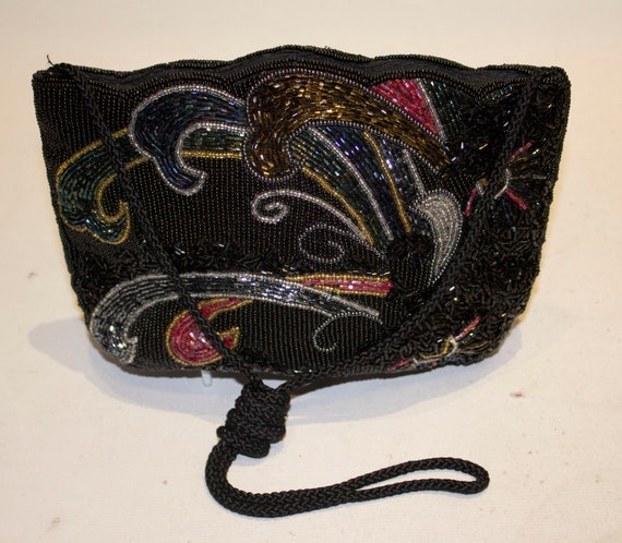 A Vintage 1980s Beaded Multi Colour Evening Bag - image 1