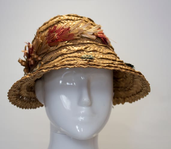 A Vintage 1930s Summer Straw day Hat - image 1