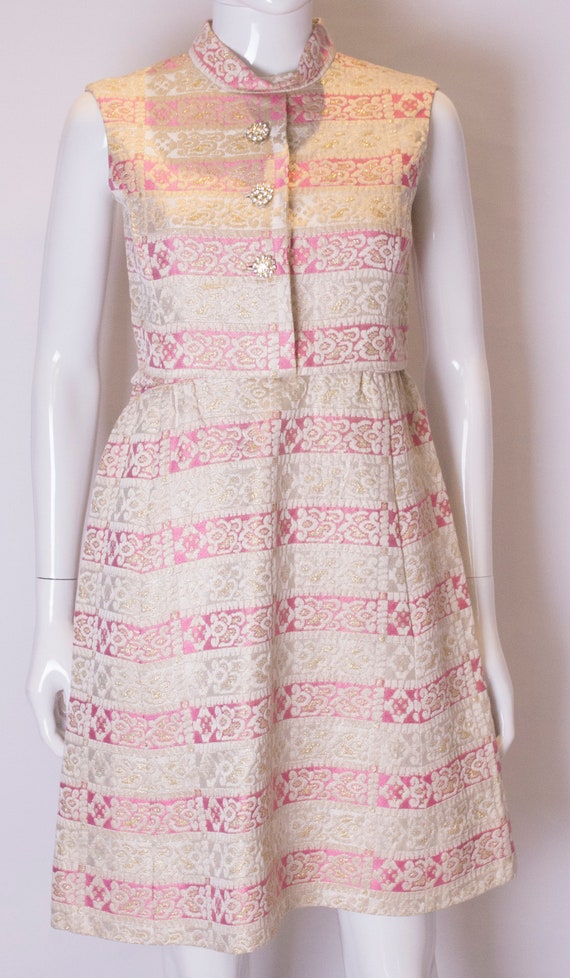 A Vintage 1960s Pink and Gold Brocade party Dress - image 2