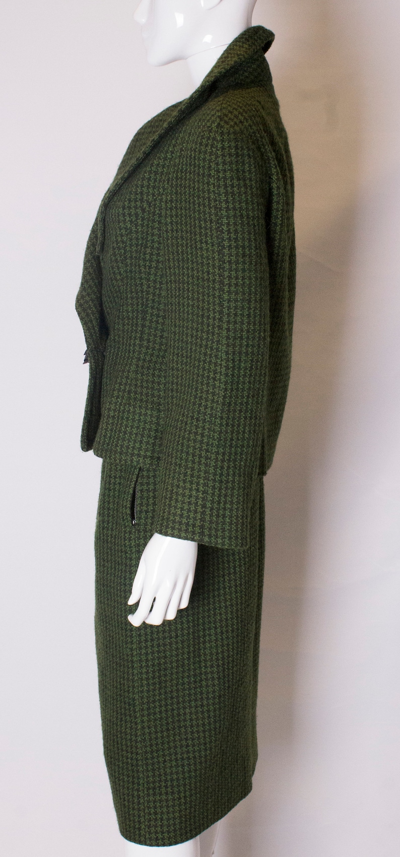A Vintage 1950s Hardy Amies Green and Black Wool Suit