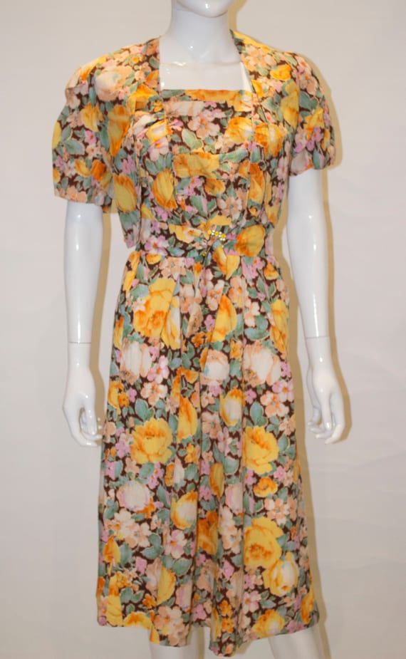 A Vintage 1940s floral printed summer Dress and B… - image 3