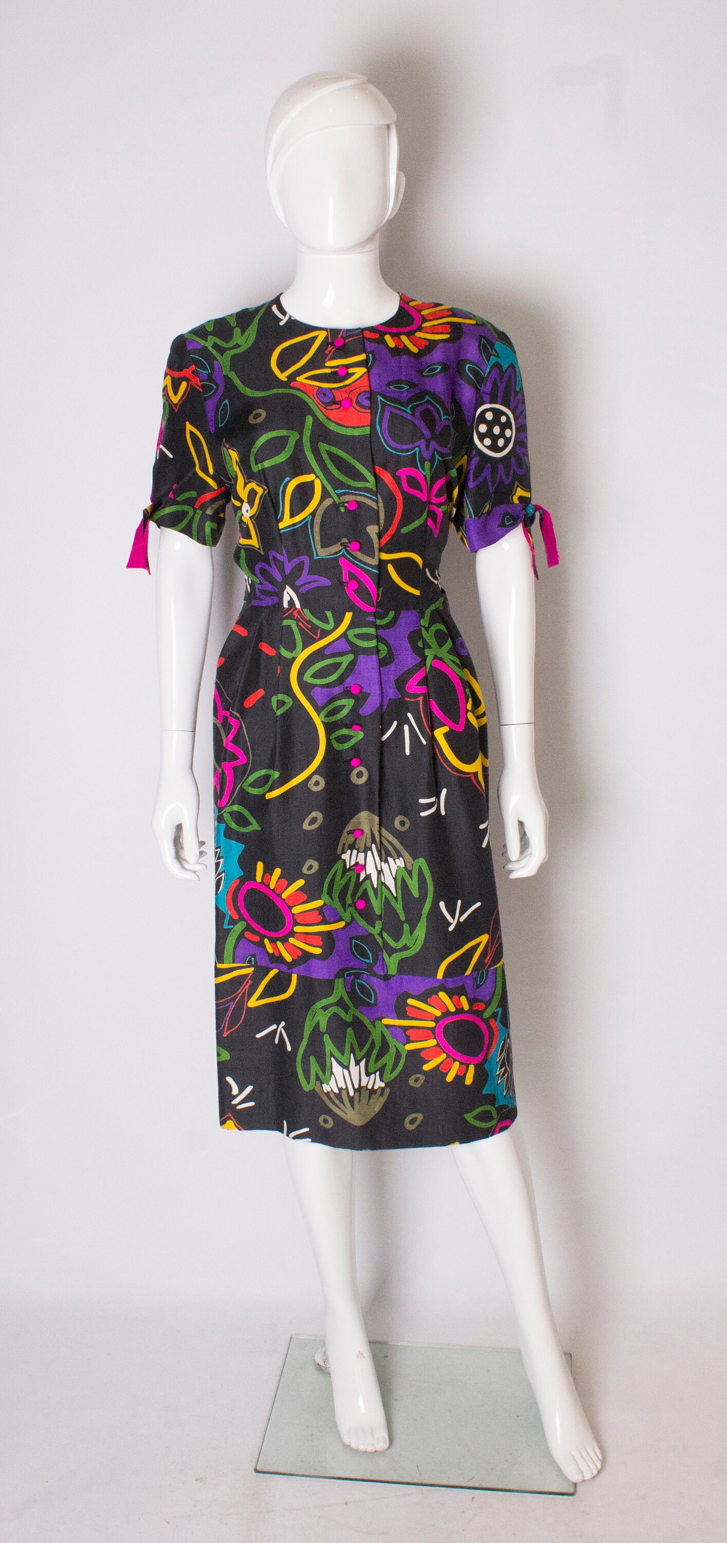 Image of A Vintage S Abstract Printed Silk Day Dress By Donald Campbell
