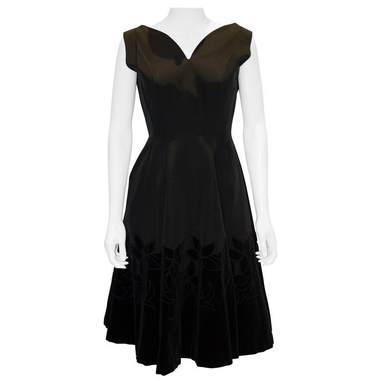 Image of A Vintage S Black Floral Velvet Cocktail Dress