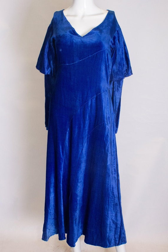 A Vintage 1930s Blue Silk Velvet Dress - image 4