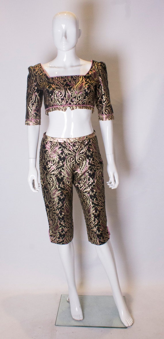 A Vintage 1970s metalic Brocade Shorts - image 1