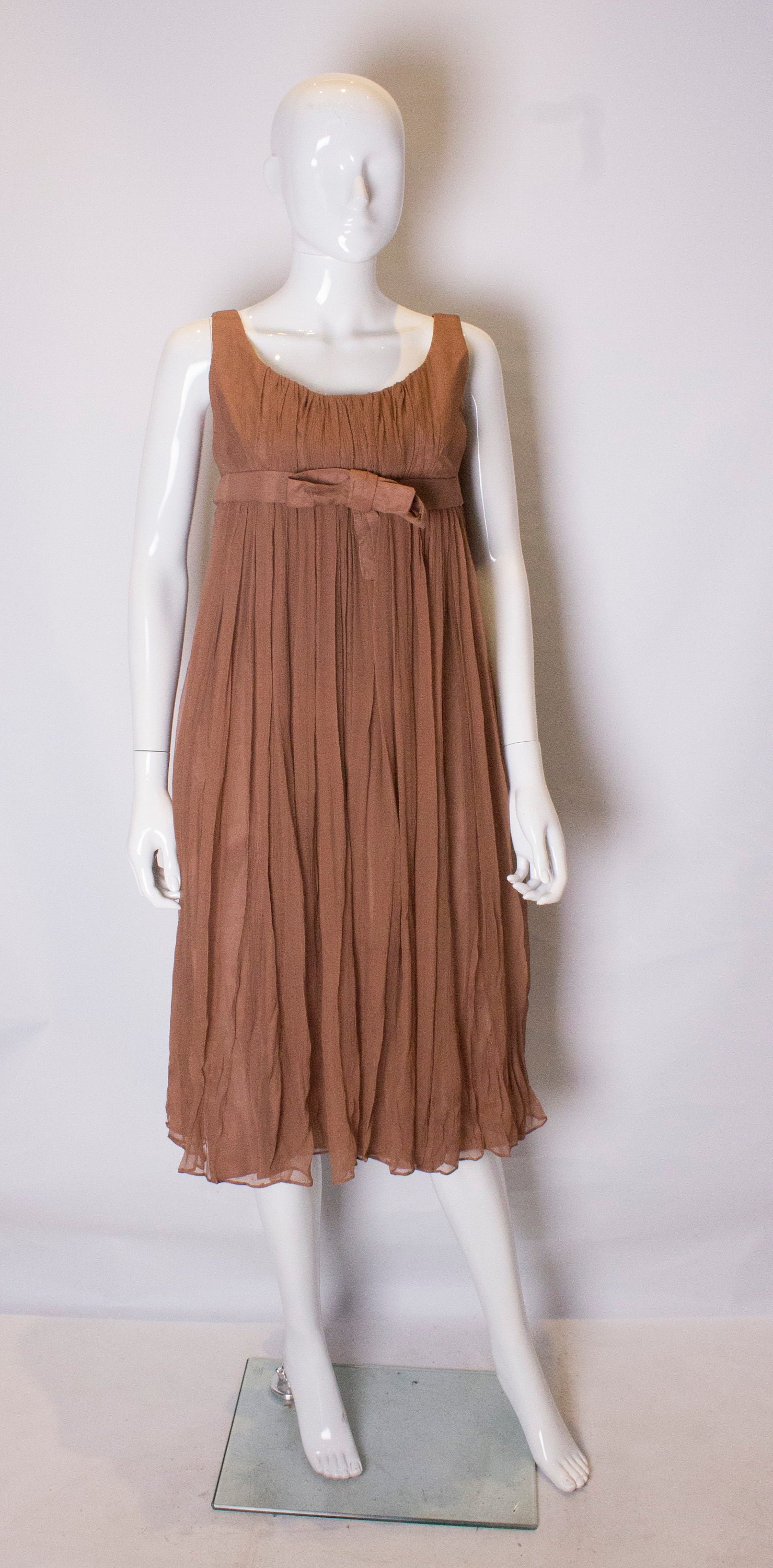 Image of A Vintage S Caramel Coloured Silk Chiffon Cocktail Dress By Bernard Freres