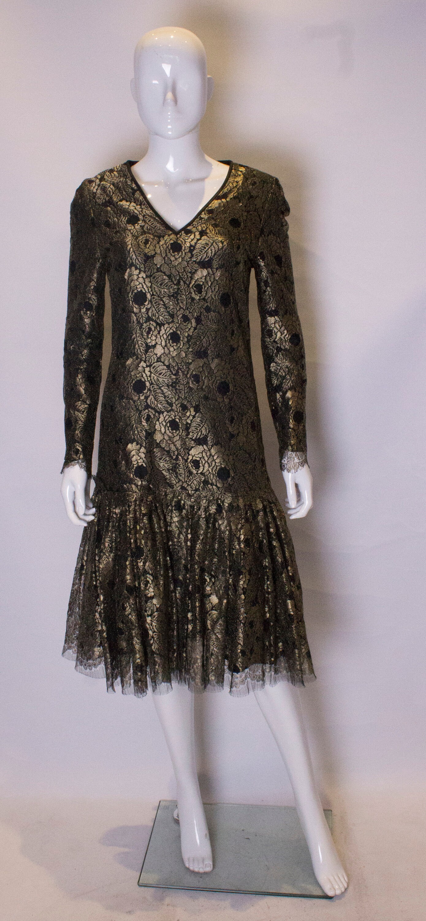 Image of A Vintage S Caroline Charles Gold Lace Dress