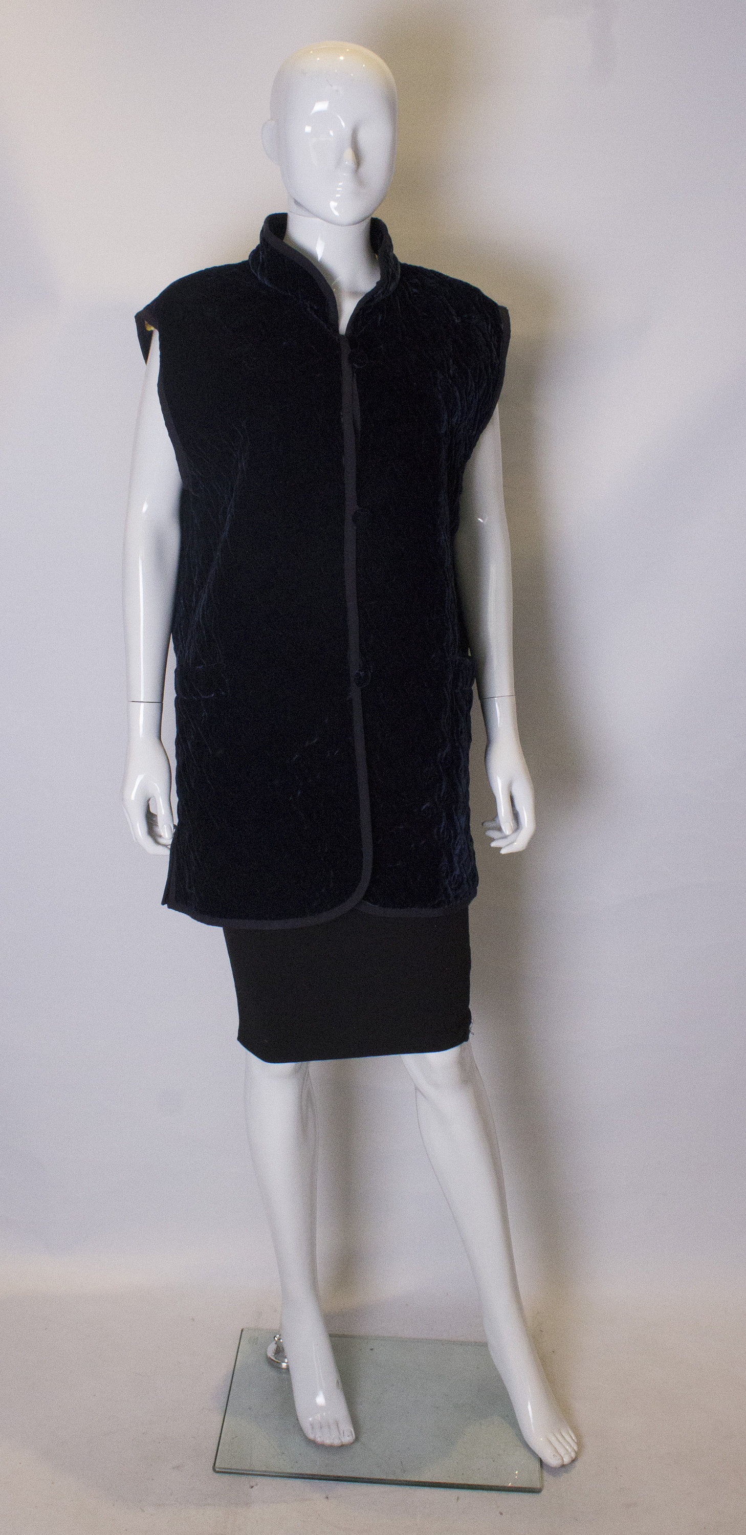 Image of A Vintage S Reversible Gilet, in Blue Velvet & A Silk Printed Silk