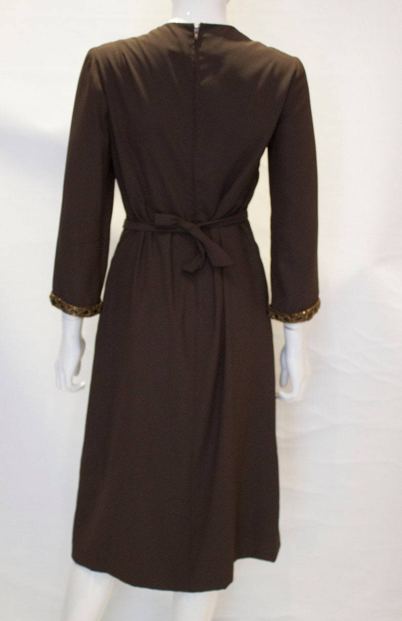 A 1950s Vintage brown silk Hartnell cocktail Dress image 4