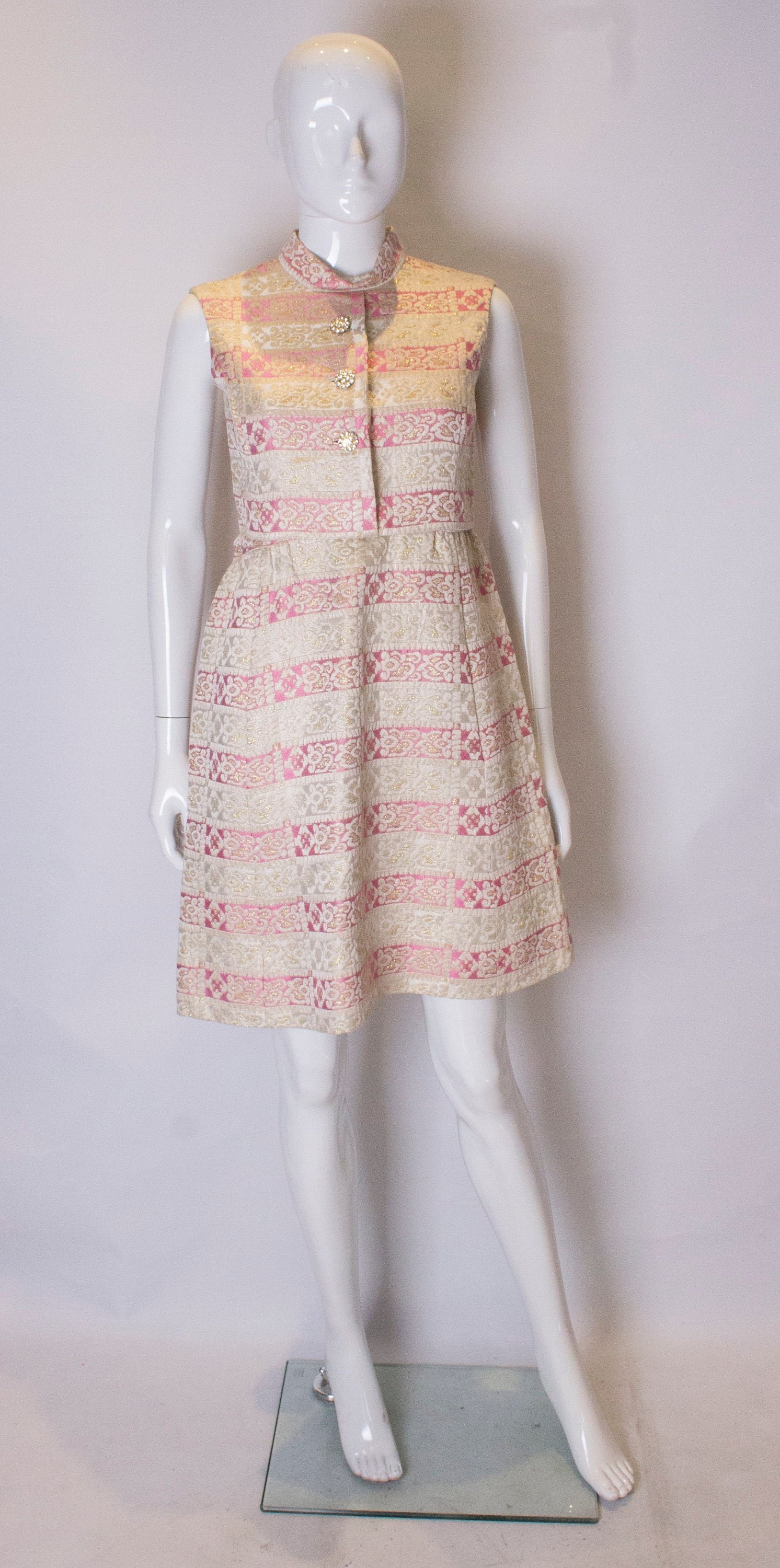 Image of A Vintage S Pink & Gold Brocade Party Dress