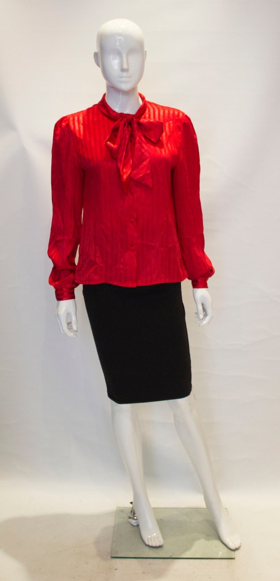 vintage 1970s red pussy bow blouse - image 1