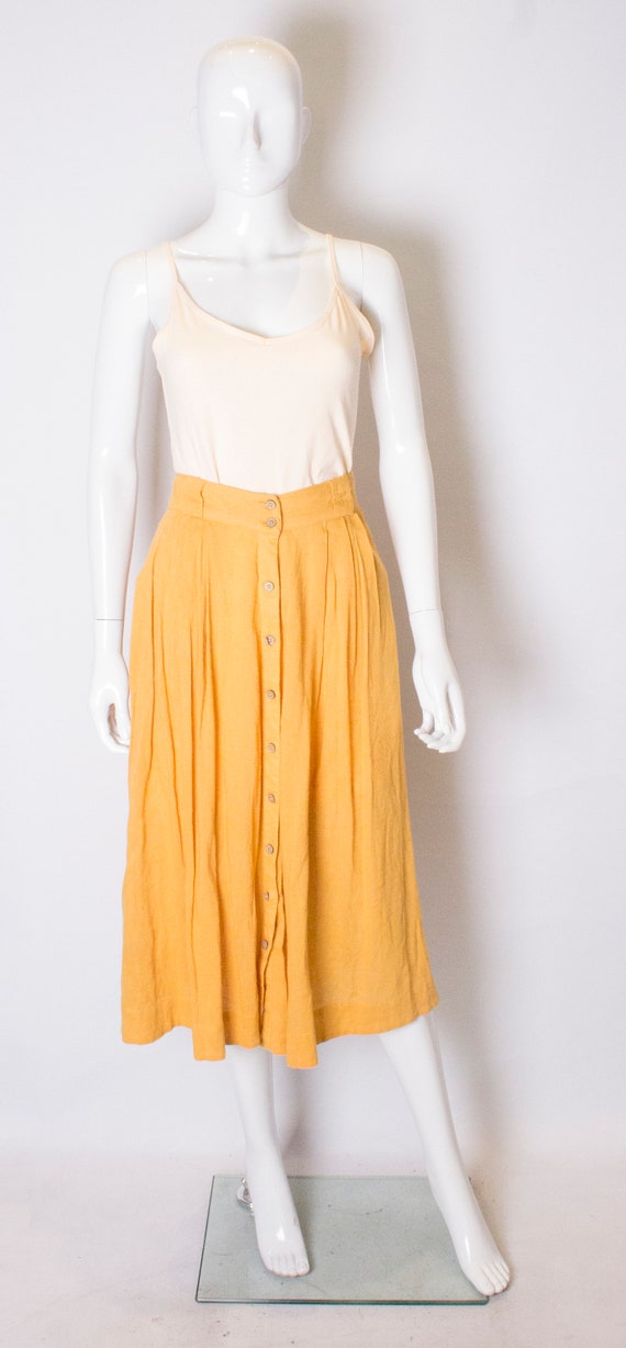 A Vintage 1970s yellow Button up high waisted Sum… - image 1