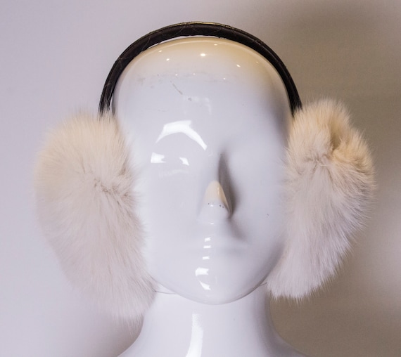 A Vintage 1990s white Fox Fur Ear Muffs - image 1