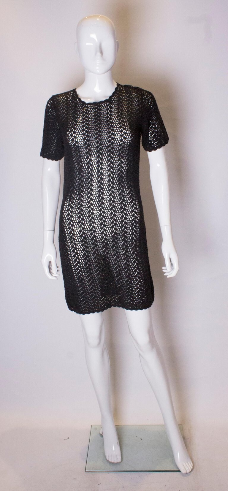 Image of A Vintage S Black Crochet Mini Dress
